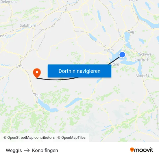 Weggis to Konolfingen map