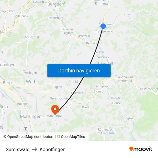 Sumiswald to Konolfingen map