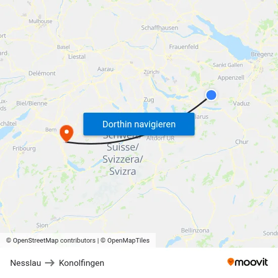 Nesslau to Konolfingen map