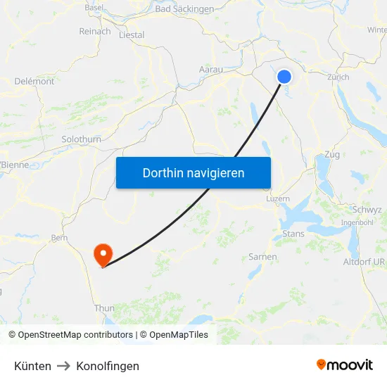 Künten to Konolfingen map