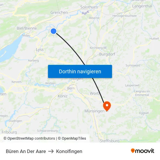 Büren An Der Aare to Konolfingen map