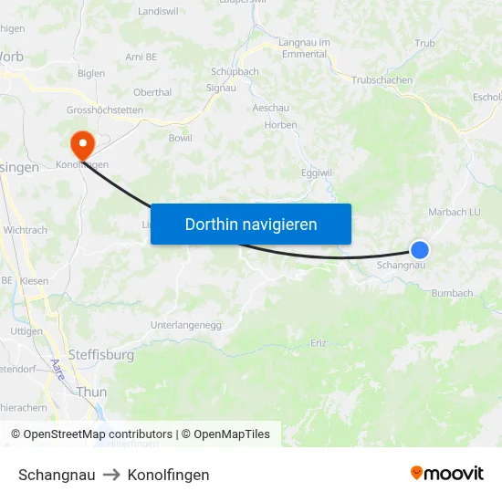 Schangnau to Konolfingen map