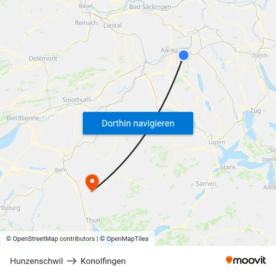 Hunzenschwil to Konolfingen map