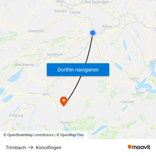 Trimbach to Konolfingen map