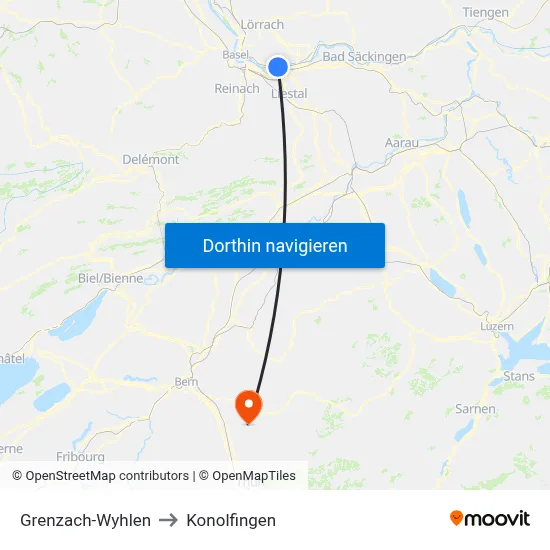 Grenzach-Wyhlen to Konolfingen map