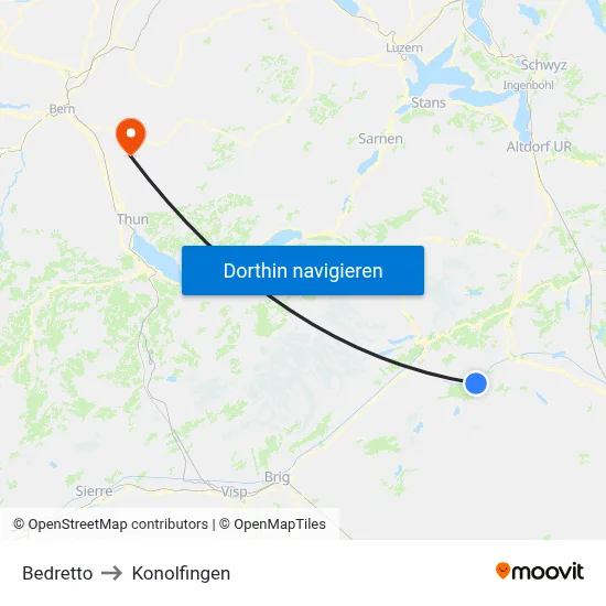 Bedretto to Konolfingen map