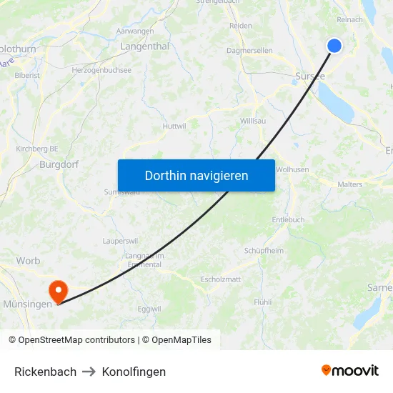 Rickenbach to Konolfingen map