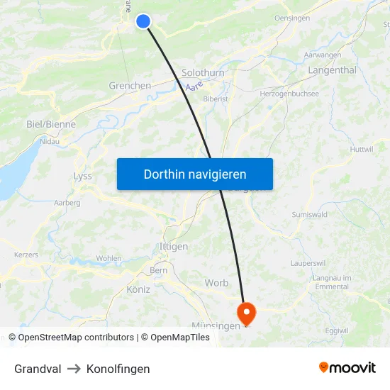 Grandval to Konolfingen map