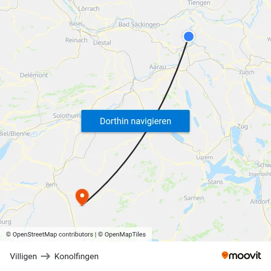 Villigen to Konolfingen map