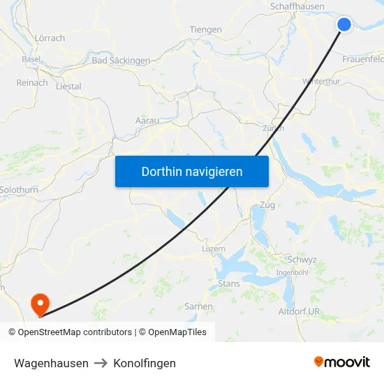 Wagenhausen to Konolfingen map