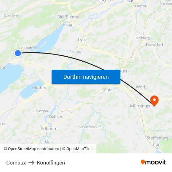 Cornaux to Konolfingen map
