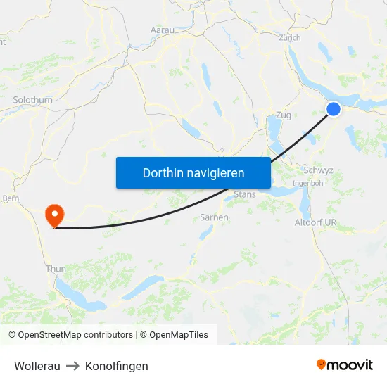 Wollerau to Konolfingen map