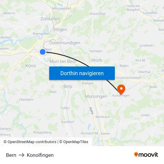 Bern to Konolfingen map