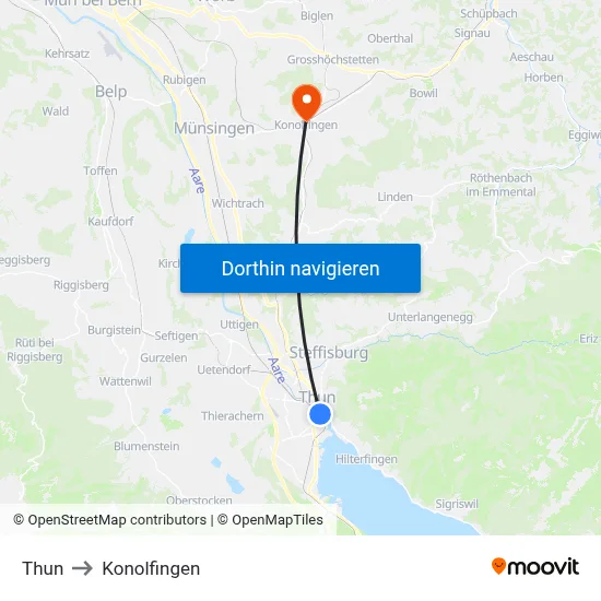 Thun to Konolfingen map