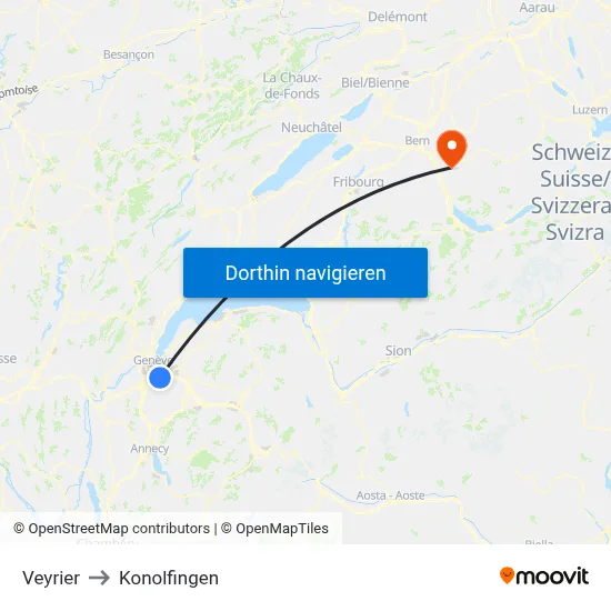 Veyrier to Konolfingen map