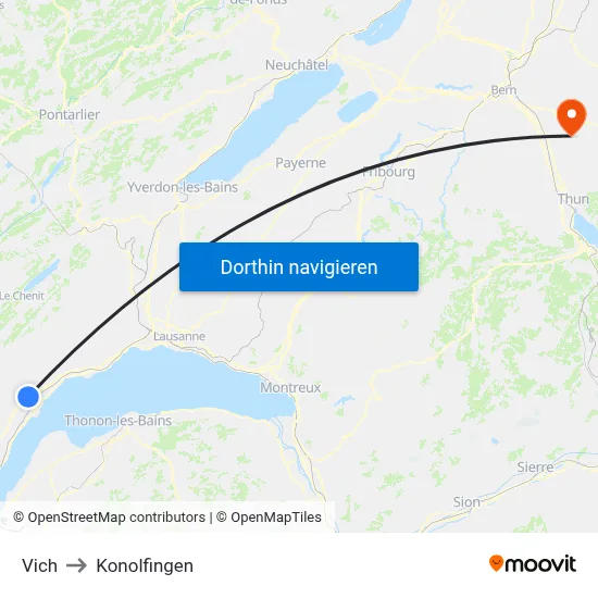 Vich to Konolfingen map