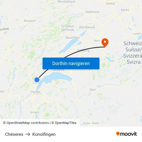 Chéserex to Konolfingen map