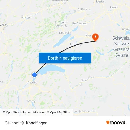 Céligny to Konolfingen map
