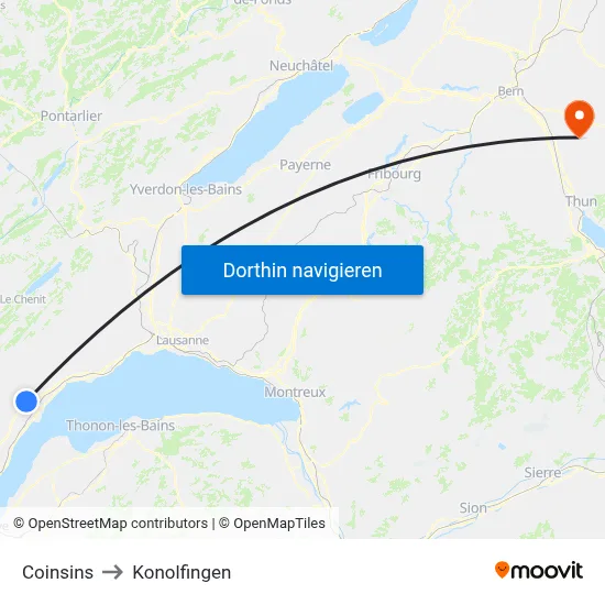 Coinsins to Konolfingen map