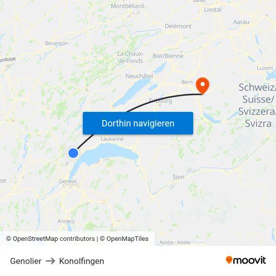 Genolier to Konolfingen map
