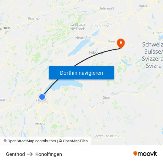 Genthod to Konolfingen map