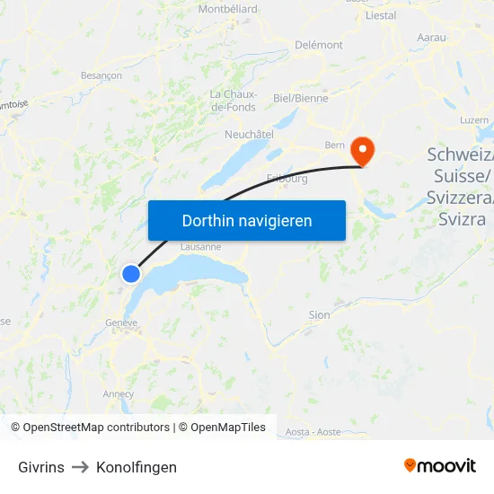 Givrins to Konolfingen map