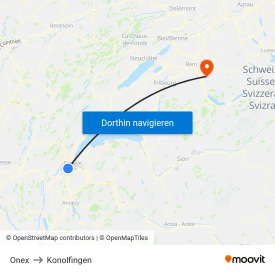 Onex to Konolfingen map