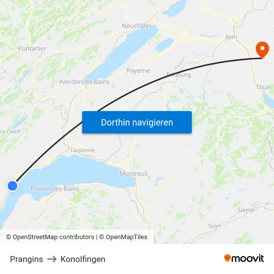 Prangins to Konolfingen map