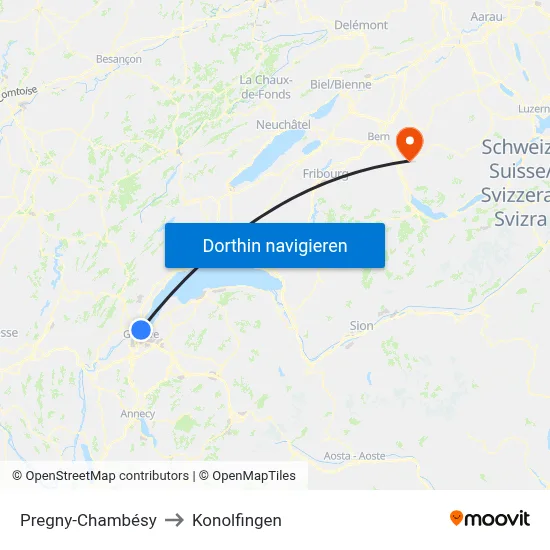 Pregny-Chambésy to Konolfingen map