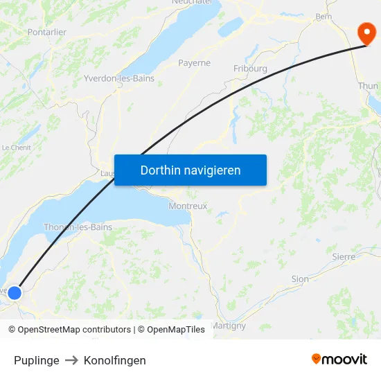 Puplinge to Konolfingen map