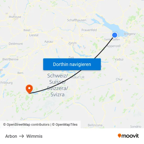 Arbon to Wimmis map