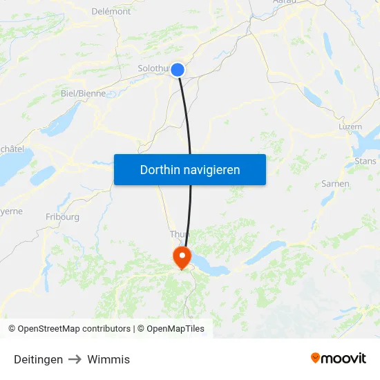 Deitingen to Wimmis map
