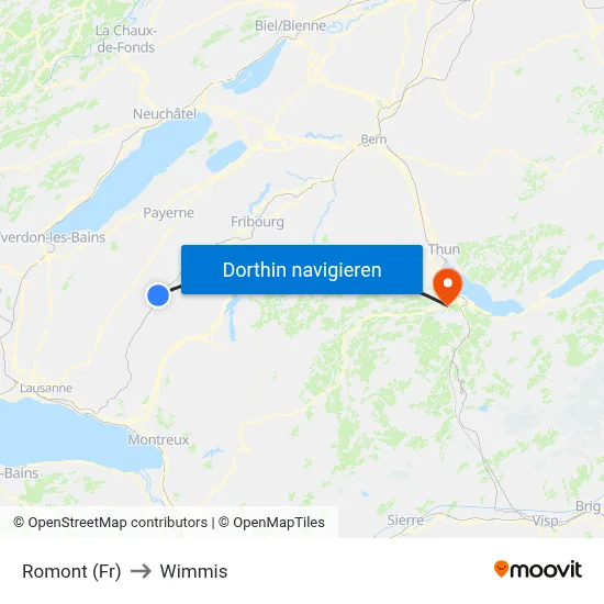 Romont (Fr) to Wimmis map
