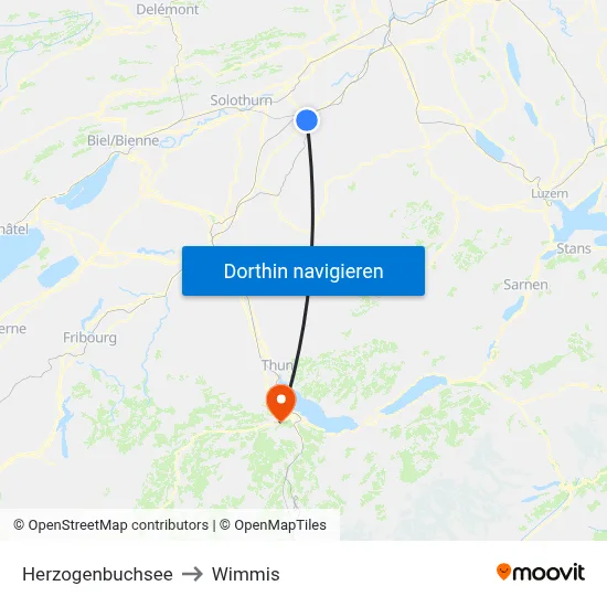 Herzogenbuchsee to Wimmis map