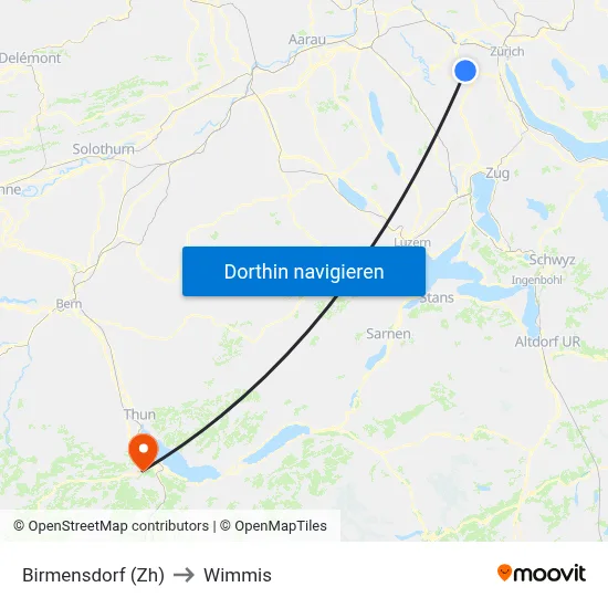 Birmensdorf (Zh) to Wimmis map