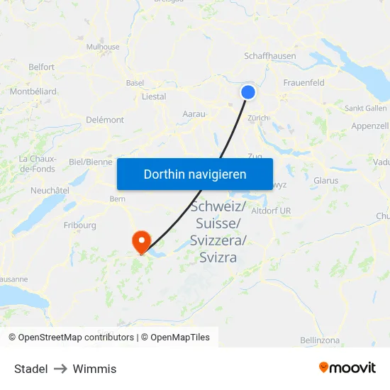 Stadel to Wimmis map