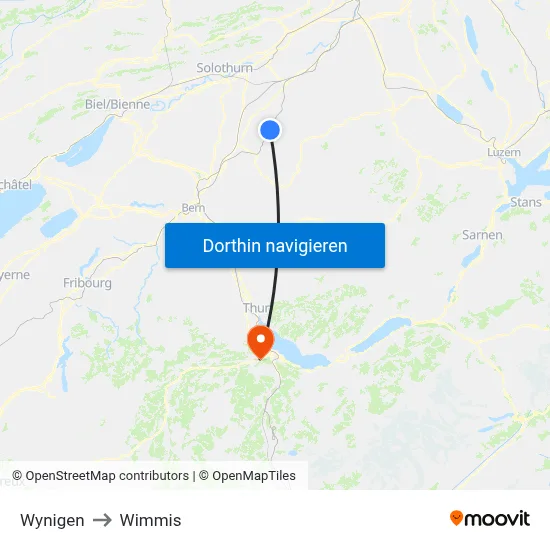 Wynigen to Wimmis map