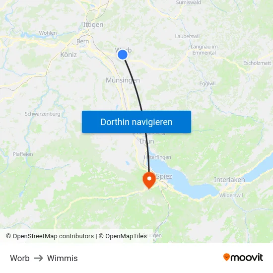 Worb to Wimmis map