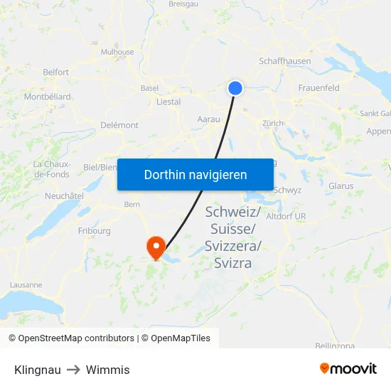 Klingnau to Wimmis map