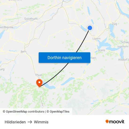 Hildisrieden to Wimmis map