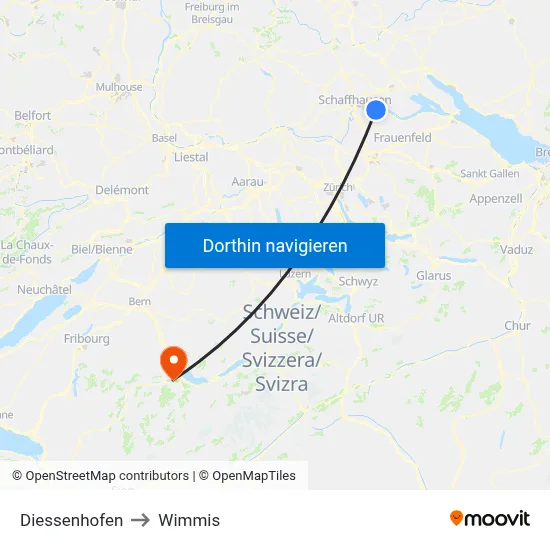 Diessenhofen to Wimmis map