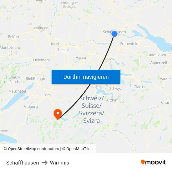 Schaffhausen to Wimmis map