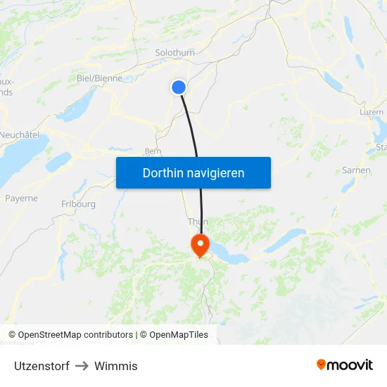 Utzenstorf to Wimmis map