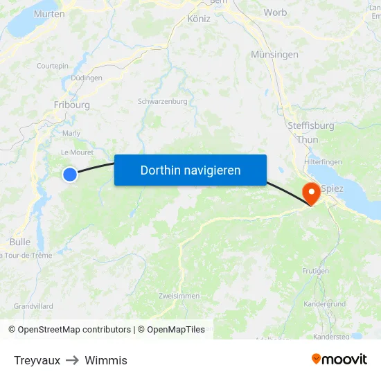 Treyvaux to Wimmis map