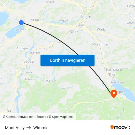 Mont-Vully to Wimmis map