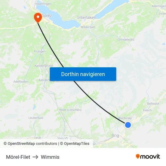 Mörel-Filet to Wimmis map