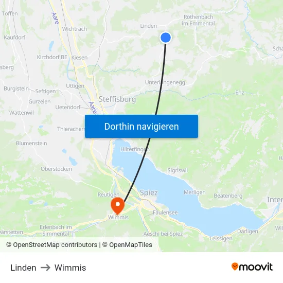 Linden to Wimmis map