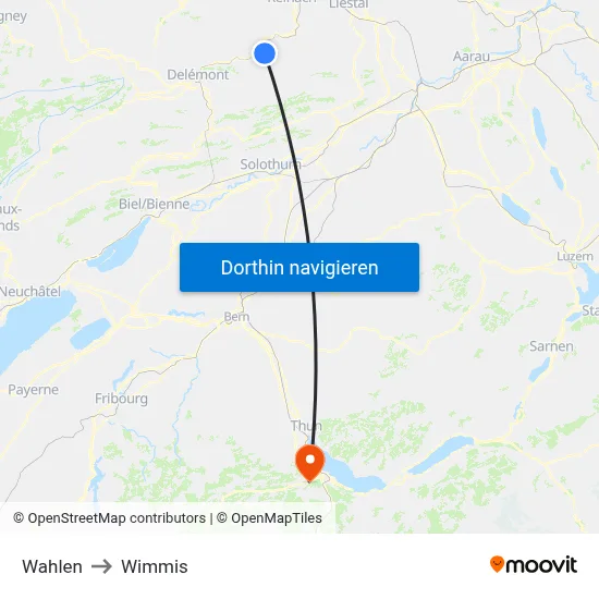 Wahlen to Wimmis map
