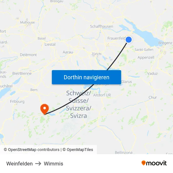 Weinfelden to Wimmis map