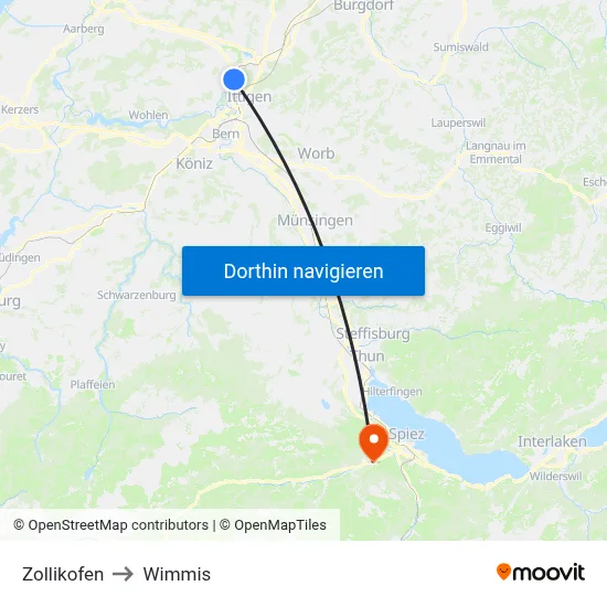 Zollikofen to Wimmis map